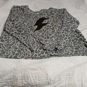 Cato Gray Leopard Print Long Sleeve Tee